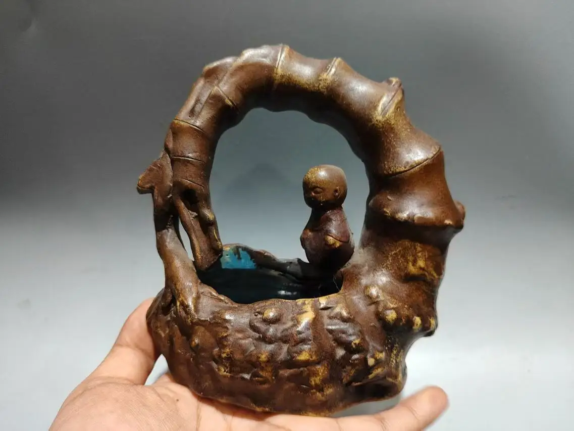 

Old Chinese Handicraft Enameled YiXing Zisha (red stoneware) carry a basket ,collect certificates,Free shipping