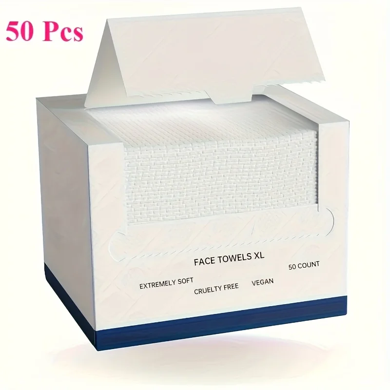 50-Pack Large Box of Disposable Facial Wipes: Absorbent, Thickened Makeup Remover Wipes with Pearl Texture