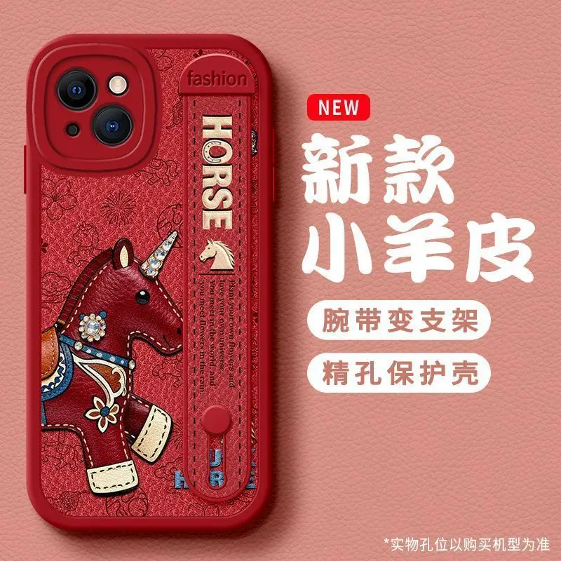 

Cute Pony Style Phone Case For iPhone 17 16 Pro 15 14 13 12 11 Pro Max Casing Horse Pattern Shockproof Case Wristband Cover