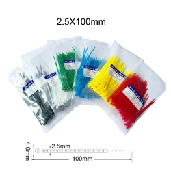 100Pcs/lot 2.5x100mm Strong Plastic Nylon Cable Tie Self-Locking Fastening Ring Zip Wraps Strap Tie Red Green Yellow