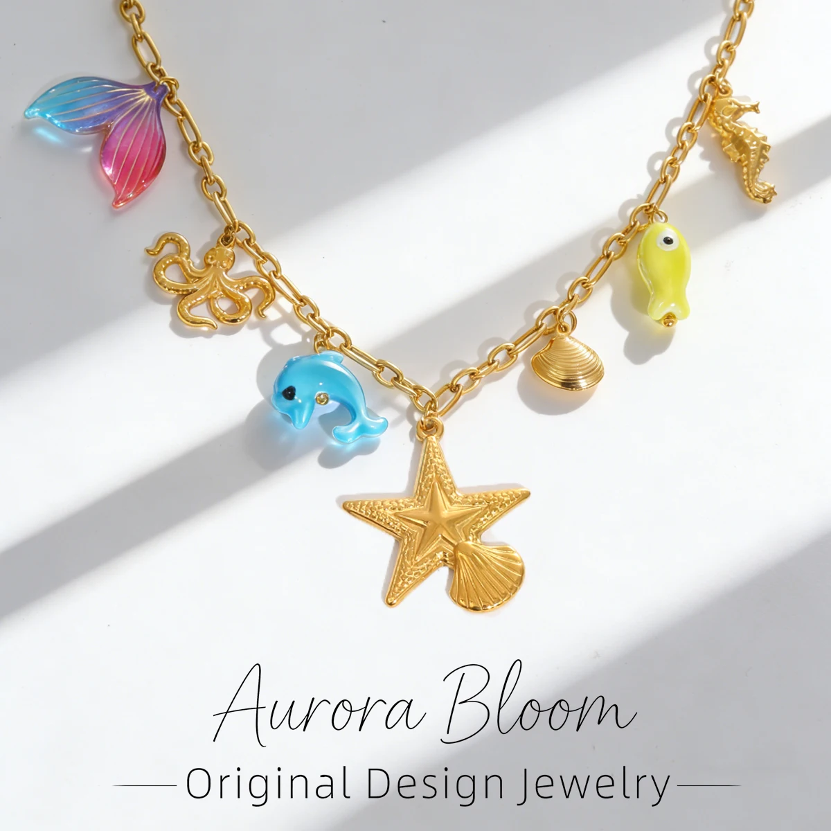 

AURORA Ocean Style Pendant Stainless Steel Necklaces For Women Trend Beach 18K Gold-Plated Necklace Waterproof Jewelry Gifts