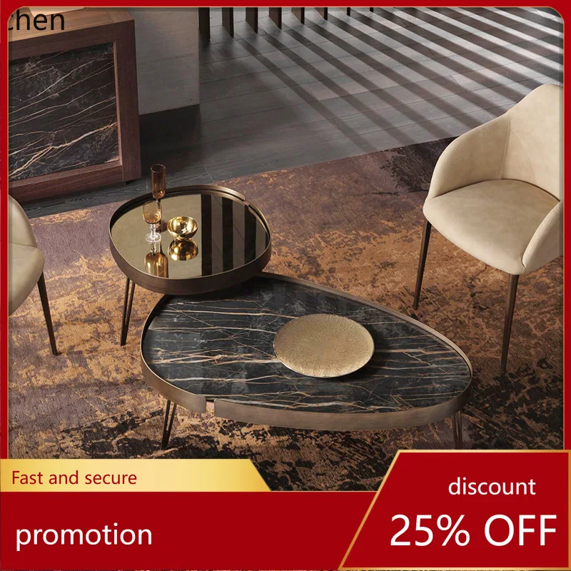 مجموعة طاولة القهوة البيضاوية YFY Rock Slab طاولة القهوة الإبداعية البسيطة