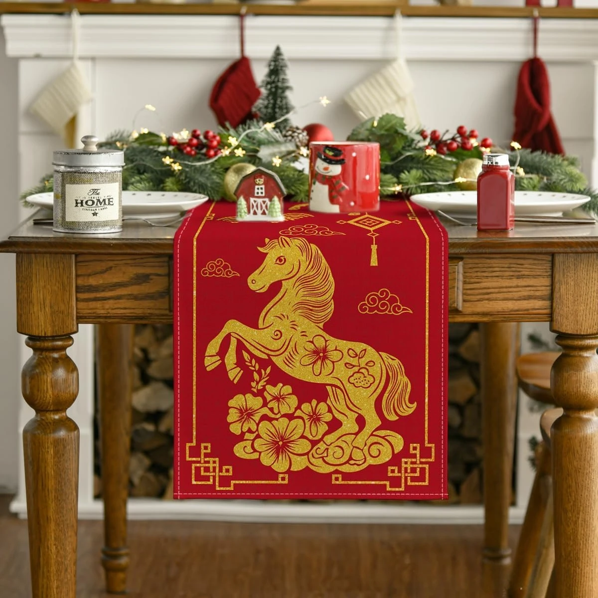 Chinese Zodiac Horse 2026 Happy Lunar New Year Table Runner Party Decor Spring Festival Winter Kitchen Dining Table Decor
