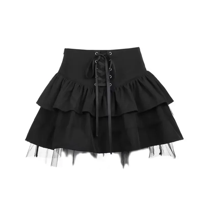 Mini Dress Black Cake Tummy Control Preppy Style A- line Skirt High Waist Summer Heat Wave Women's Petite Chic Fashion