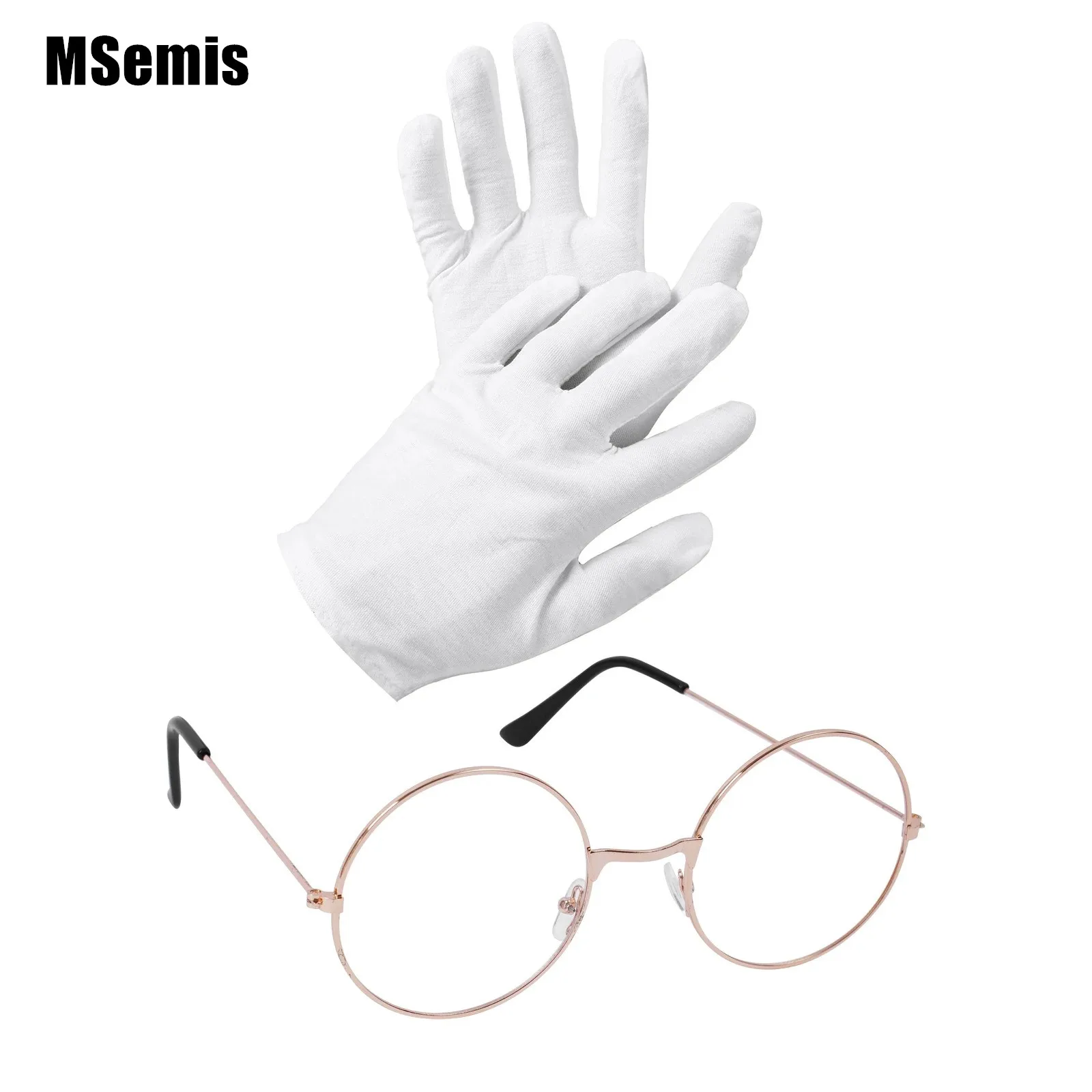 Santa Claus Glasses Matching Flat Glasses with Solid White Color Gloves for Stage Performance Props