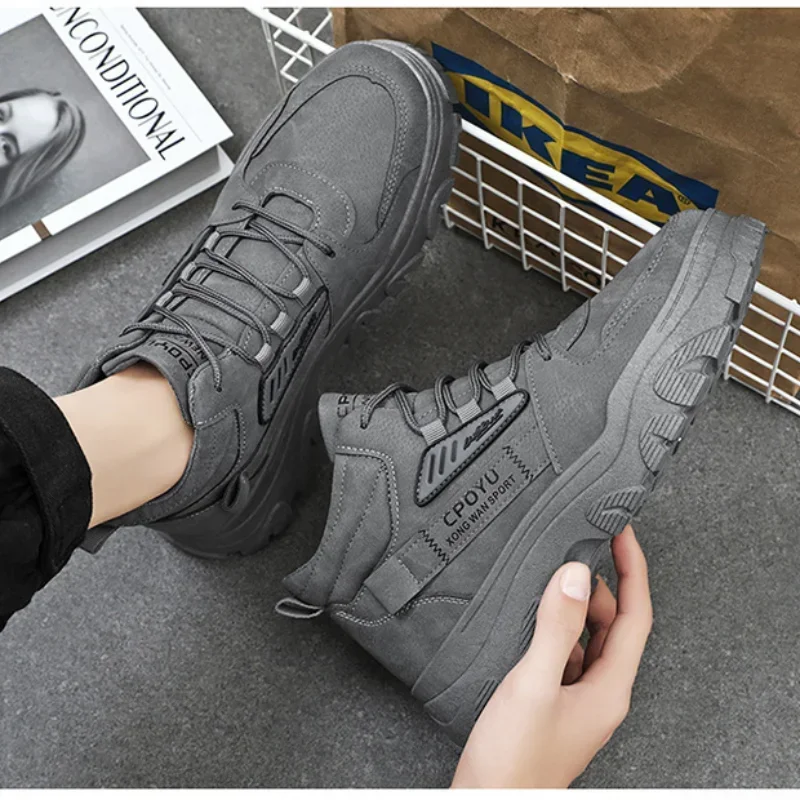 Ankle Boots Men\'s Shoes Spring High Top Waterproof Non-slip Work Safety Shoes Men Outdoor Height Increase Platform Hiking Boots