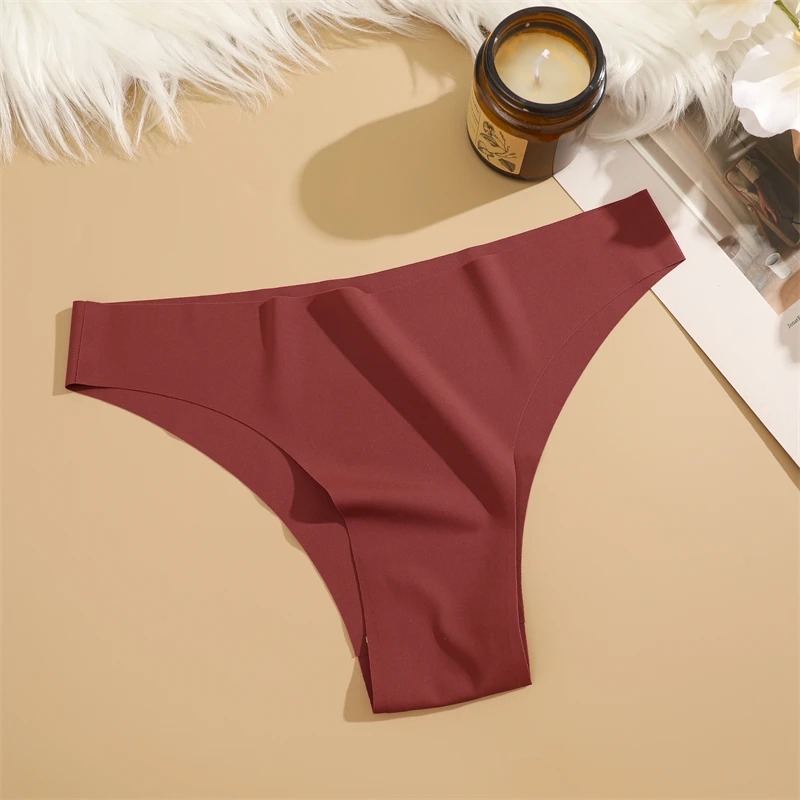 3Pcs Ultra-thin Seamless Silk Underwear Women\'s Panties Sexy Low-Waist Stretch Bikini Solid Color Briefs Lingerie XS-XXL Fashion