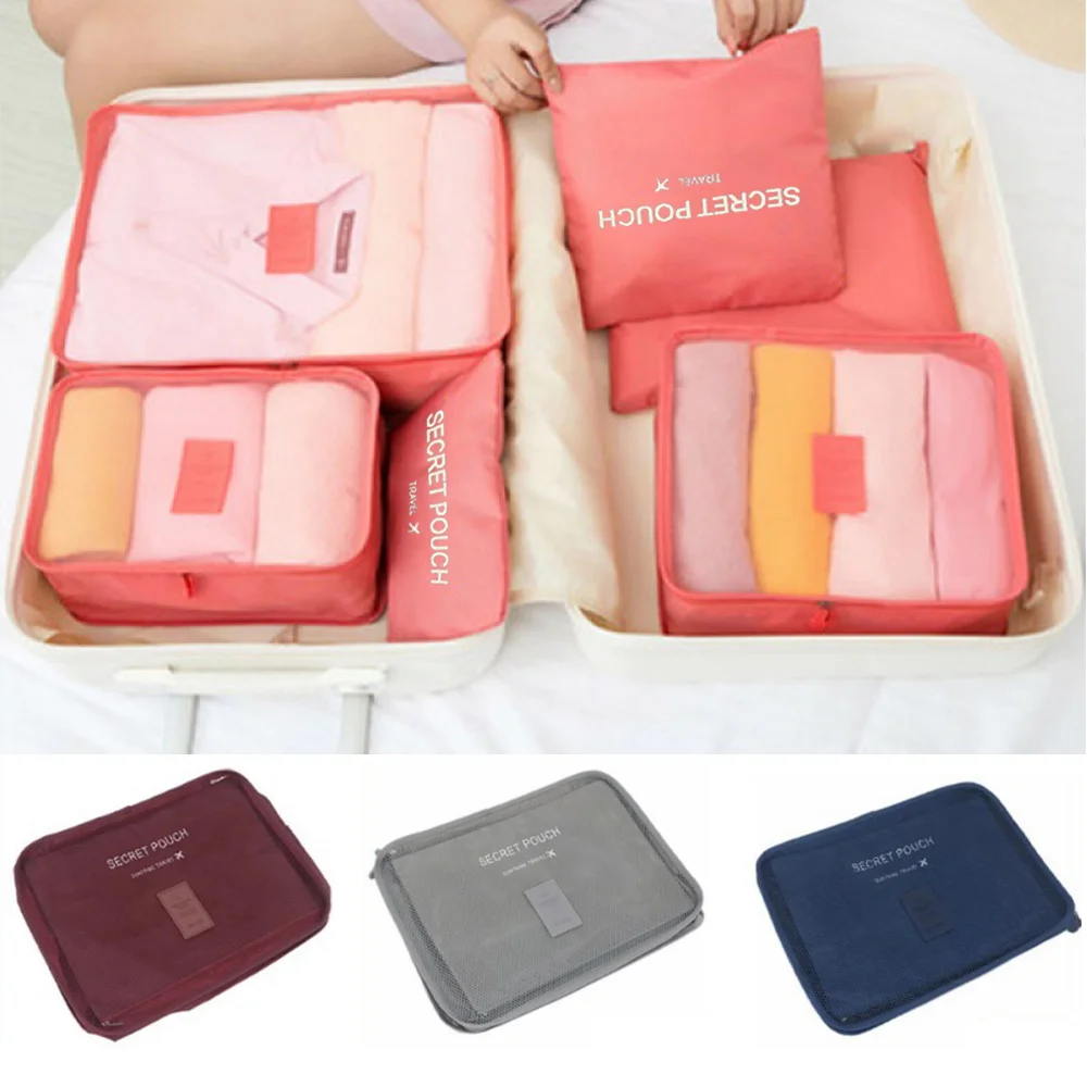 6pc Travel Storage Bag Set for Clothes Tidy Organizer Wardrobe Suitcase Pouch Foldable Cosmetic Packaging Bags Travel Organizer