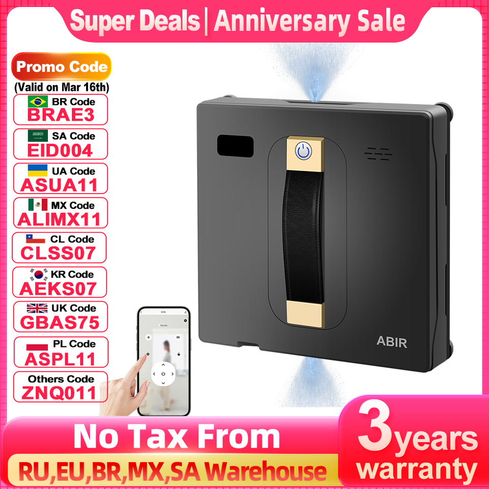  Robot Window cleaner ABIR WD8,Dual Water Spray,Smart Memory,High Vacuum Suction, Laser Sensor, Home Wall Glass Cleaning Robot 