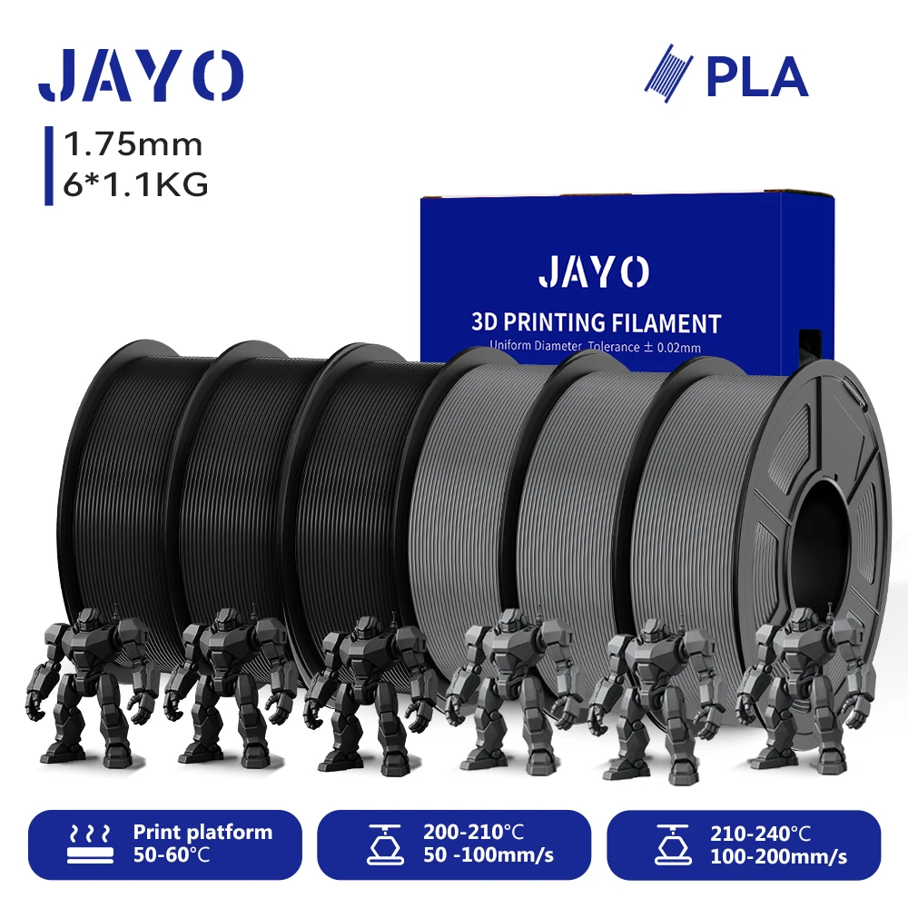 JAYO 6 Rollen 3D PLA Druckerfilament 1,75mm Ungiftig & Blasenfrei PLA-Kunststoff als 3D-Druckfilament für 99% der 3D FDM Drucker & Stifte