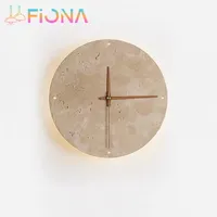 Marble Clock Wall Light Creative Wabi Sabi Yellow Living Room Nordic Restaurant Corridor Circular Travertine Decor Sconce Lamp