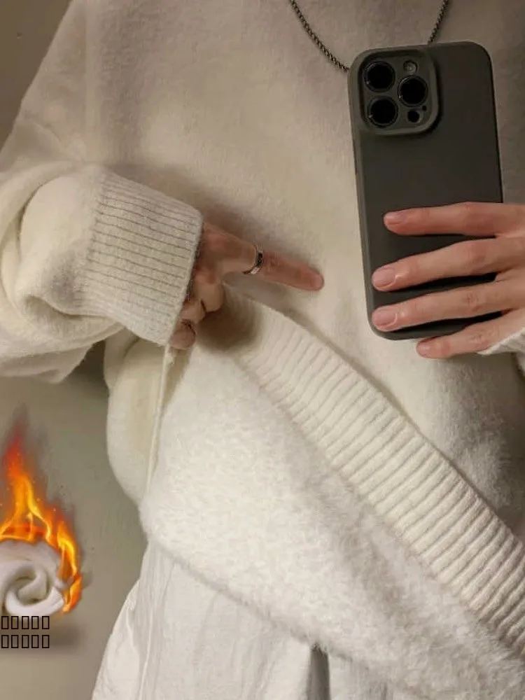 

Thiened Fce Men's Knitted Sweater High Collar Autumn Winter White Warm Clothes Resistant to below 40 Deees Cold