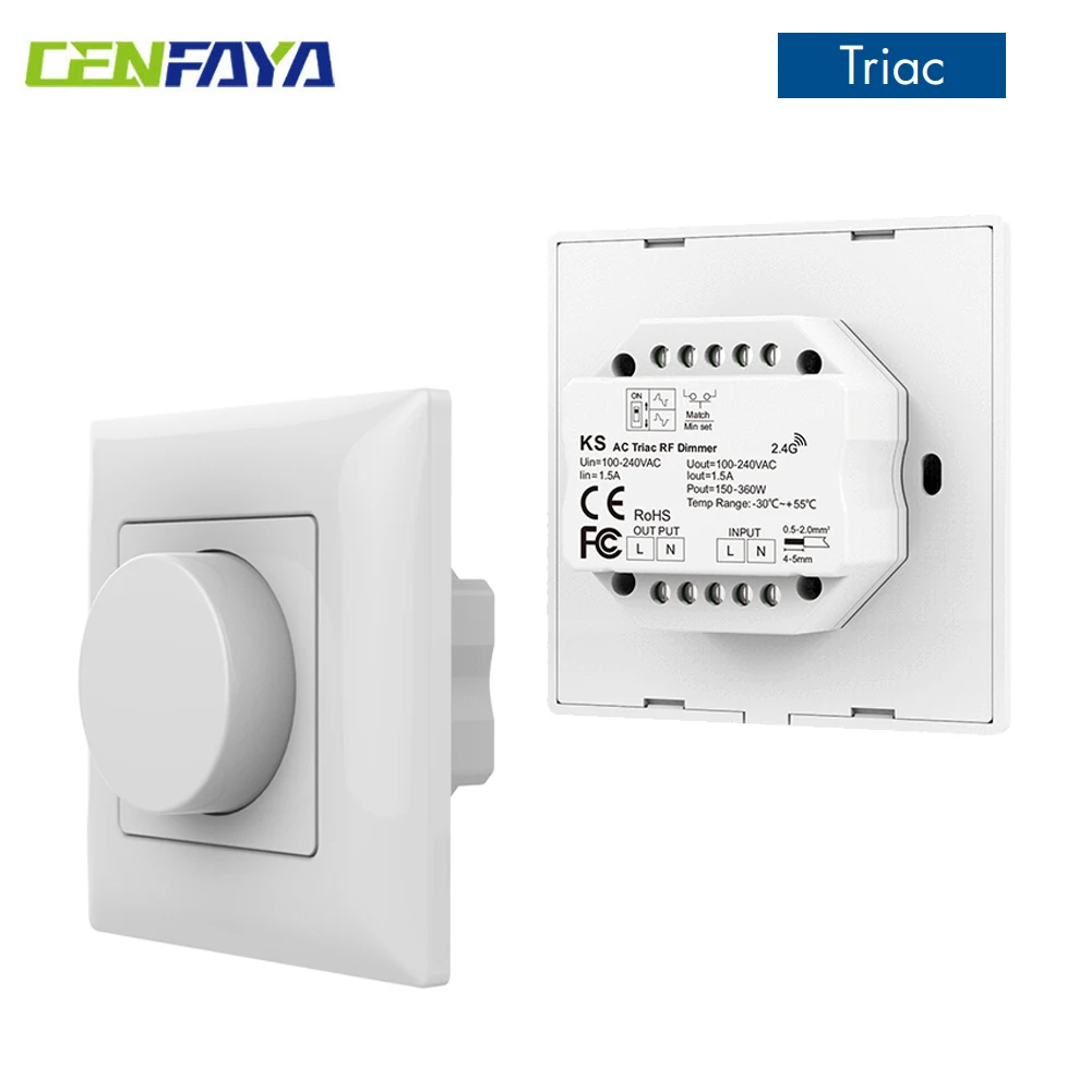 CENFAYA Симистор Поворотная панель Диммер Светодиодный контроллер фазовой вырезы переменного тока Режим выцветания Для одноцветной светодиодной лампы с регулируемой яркостью Драйвер триака с регулируемой яркостью