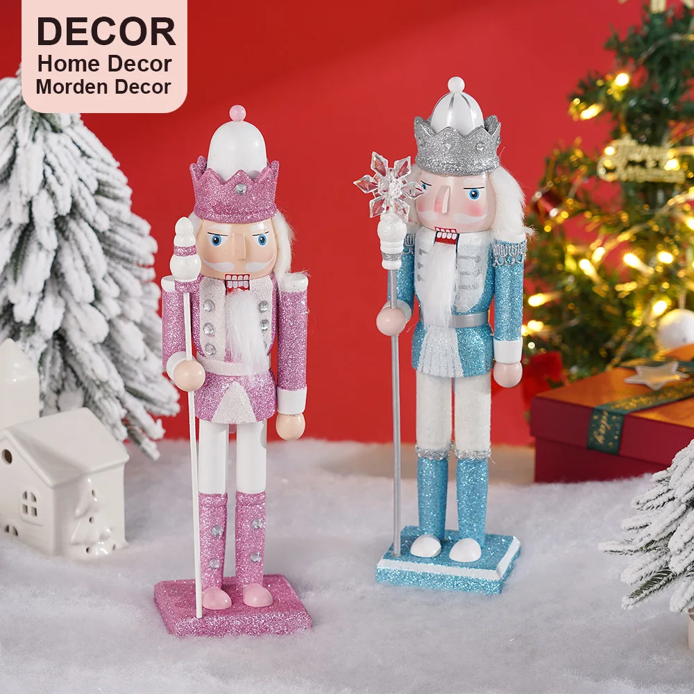 2Pcs/Set Happy New Year Nutcracker King Soldiers Puppet Doll Pink/Blue Creative Ornaments Fireplace Desktop Christmas Decoration