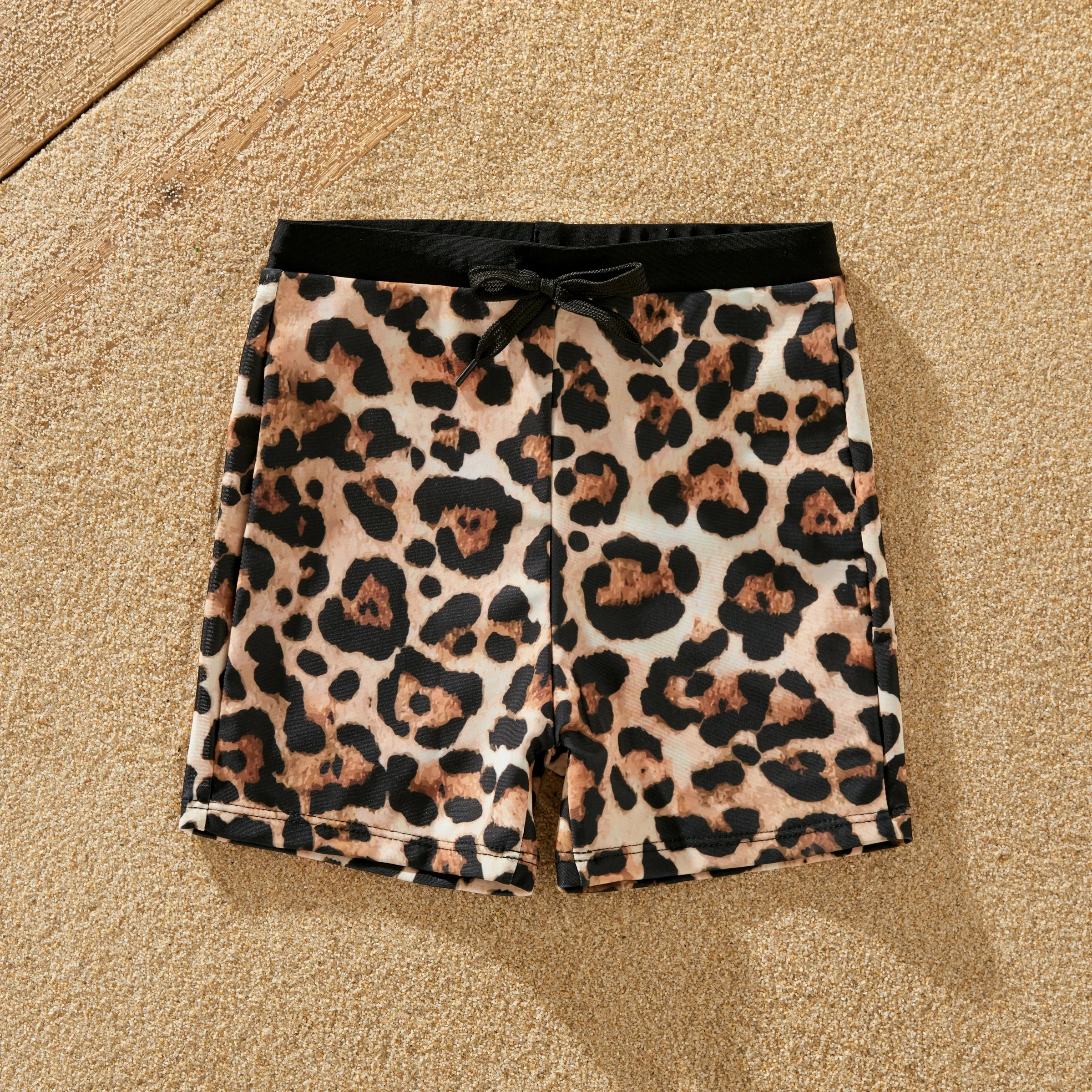 PatPat Family Matching Leopard Printed Swim Trunks or One-Piece Cross Back Splicing Swimsuit Suitable for Summer Season