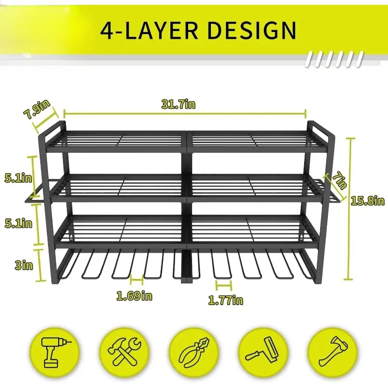 Power Tool Organizer-8 Drill Holder Wall Mount,4 Layer Heavy Duty Metal Power Tool Storage Rack,Garage Tool Organizer