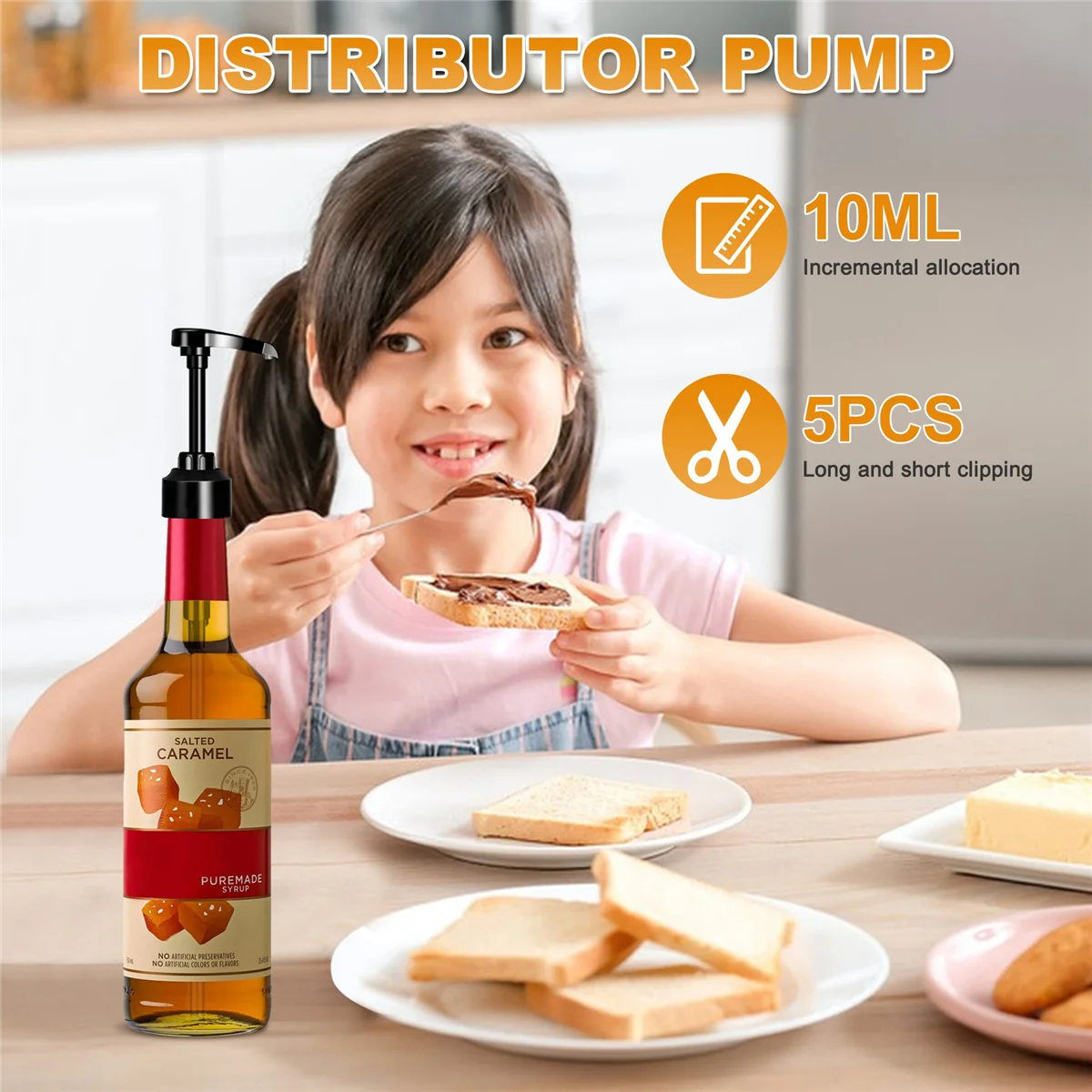 5Pcs Coffee Liquid Dispenser Syrup Pump Kitchen Accessories for Syrup Juice Bottle Soap Dispensers Pump Black