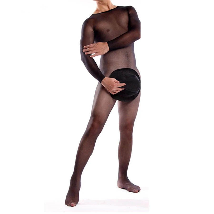 Mens Sexy Lingerie Sheer Mesh Body Stocking Stretchy Transparent Tights Pantyhose Open Penis Jumpsuit Full Bodysuit Clubwear