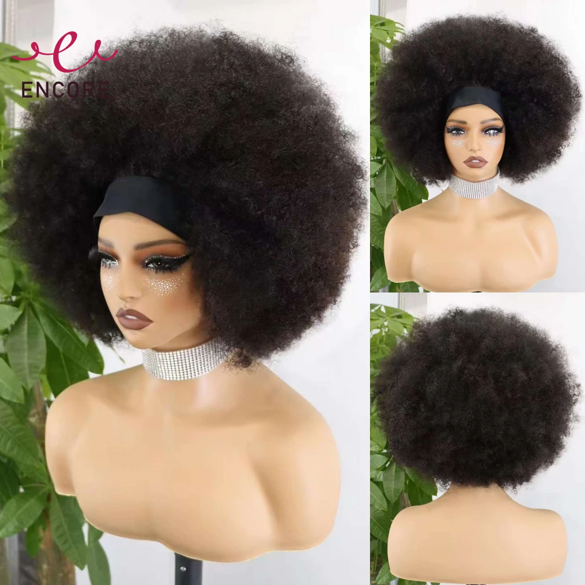 200% Density Afro Curly Headband Bob Wigs 14Inch Machine Made Bob Wig for Black Women Natural 100% Brazilian Remy Human Hair Wig