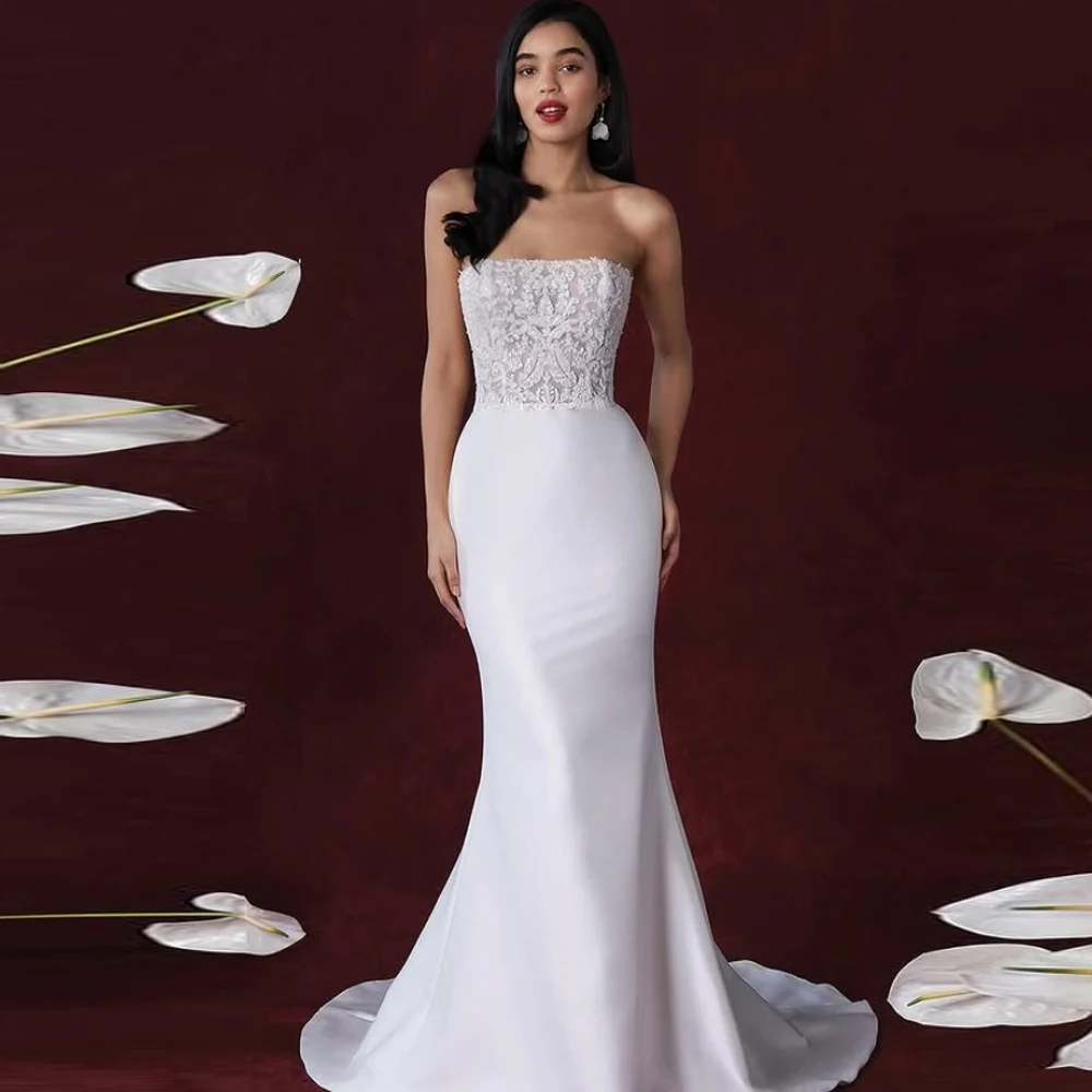 

2025 Elegant Strapless Sleeveless Women Wedding Dresses Fascinating Backless Bridal Gowns Engagement Banquet Vestidos De Novias