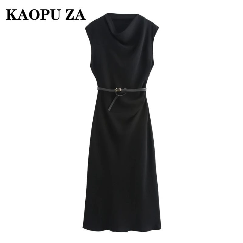 KAOPU ZA-Vestido de festa de cetim feminino sem mangas, preto e vermelho, novo, verão, 2022