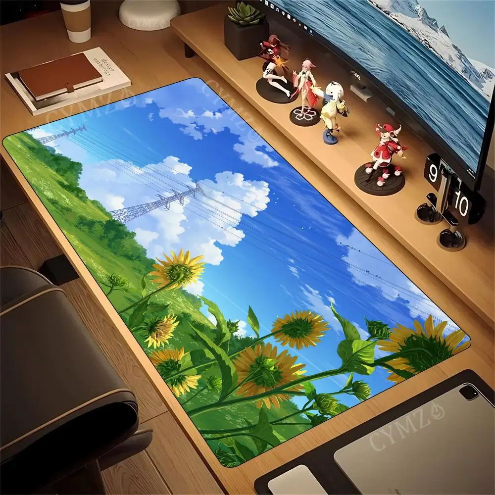 

2D anime sunflower scenery Mouse Pad Desk Mat with Stitched Edge Rubber anti-slip base pc accessories Gaming mat mouse pads rug