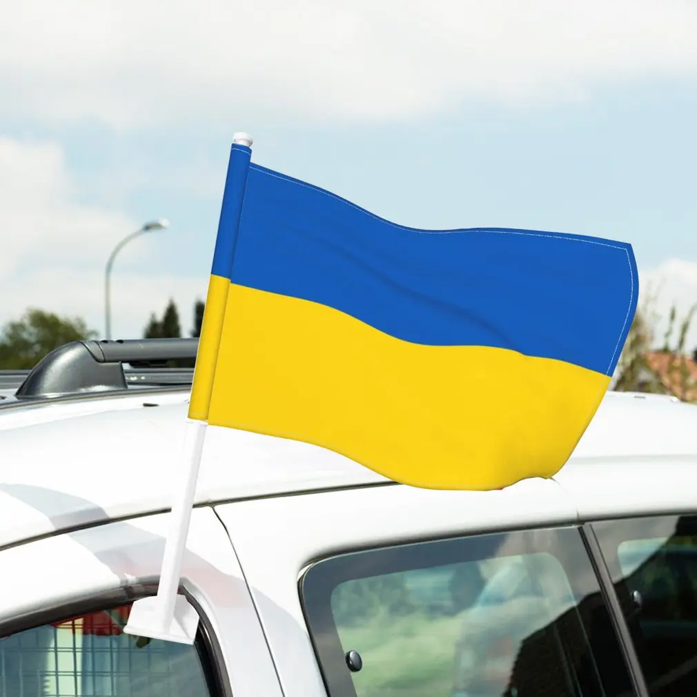 Ukraine Stick Flag Ukraine 45*30cm CM Car Flag HandHeld Mini Flag With White Pole - Vivid Color and Fade Resistant