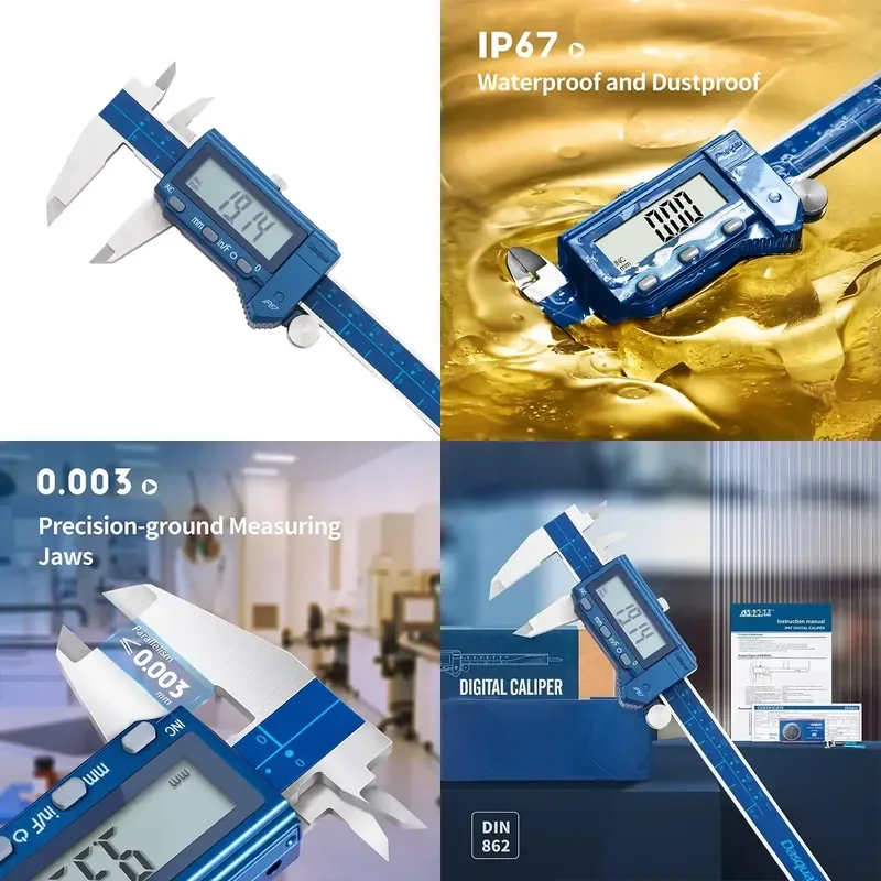 High-Precision Stainless Steel IP67 Oil-Proof Electronic Digital Caliper 0-150 mm with Large LCD Screen for Measurement Tool