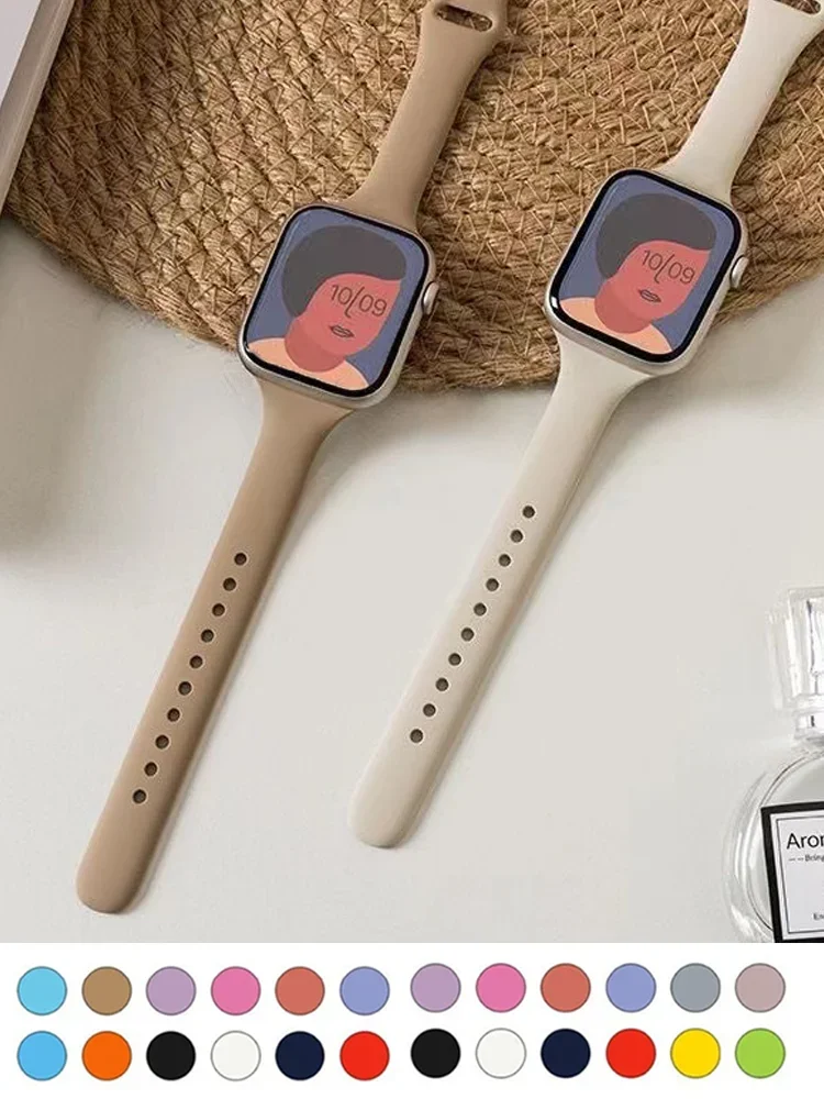 

Тонкий силиконовый ремешок для Apple Watch Band 44 мм 45 мм 41 мм 42 40 мм женский спортивный браслет iWatch series 8 7 6 5 se 4 3 9 ultra 2 49 мм