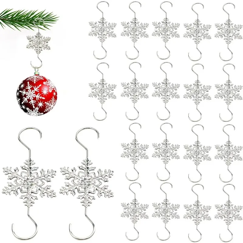 10-100PCS Christmas Snowflake Hooks Hanging Decorations Holiday Snowflake Ornaments Christmas Tree Party Home Winter Decor