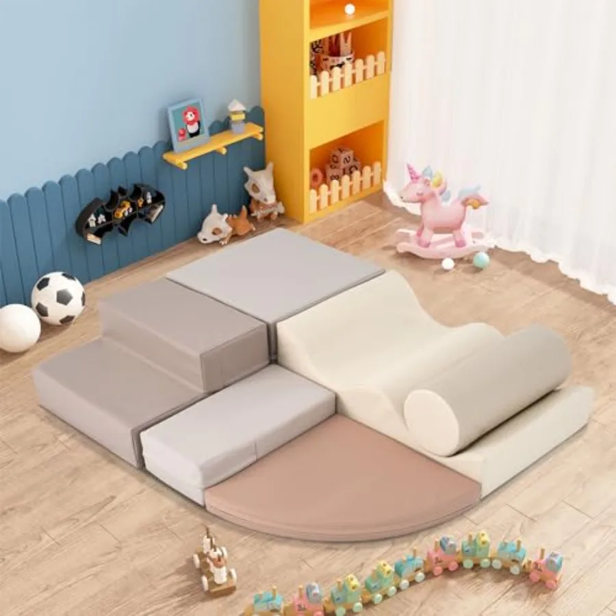 

Набор для игр и лазания из 6 предметов: мягкие игрушки для малышей, оборудование для игр в помещении из мягкого пенопласта в пастельных тонах, безопасное.