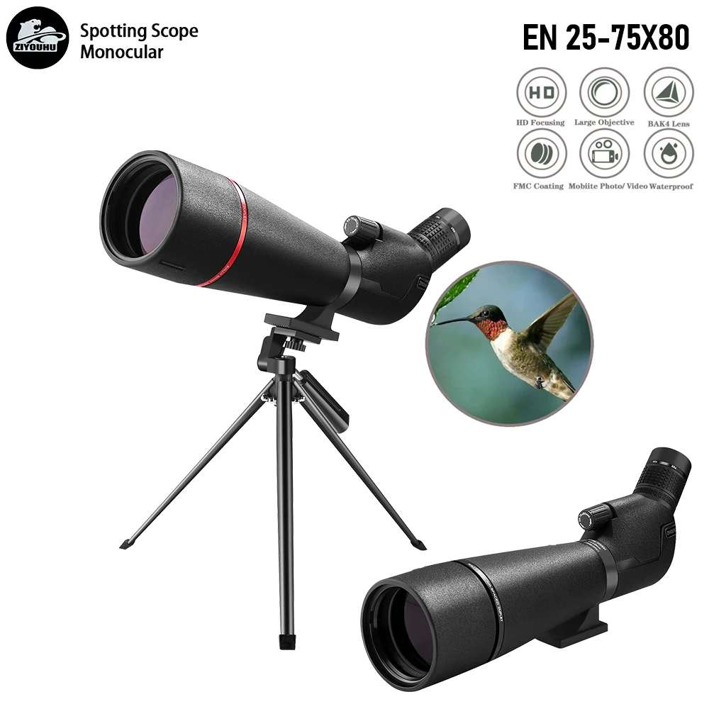 EN25-75X80 Spotting Scope with Tripod Monoculars Telescope Scope for Target Shooting Bird Watching Hunting Wildlife