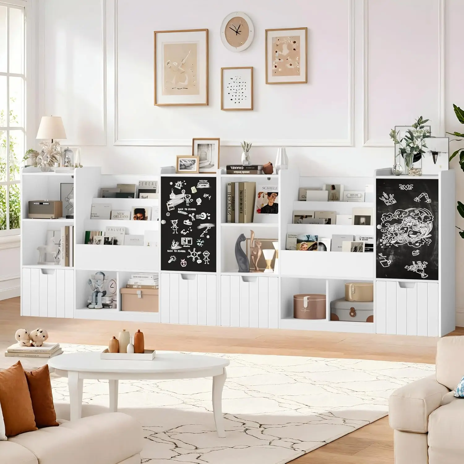 Large Toy Organizer with Chalkboard, 2 Drawers & 6 Cubbies, Kids Bookshelf