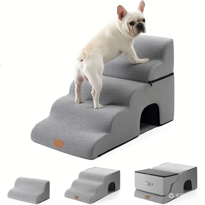 

Pet Dog Stairs for Small Dogs 2-in-1 Convertible 5-Step Indoor All-season Use Sofa-Style Dog Ladder Ramp