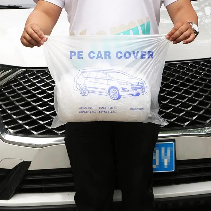 Universal Clear Car Cover With Elastic Band PE Plastics Clear Full Auto Protective Outdoor Dustproof Shield Car Accessories