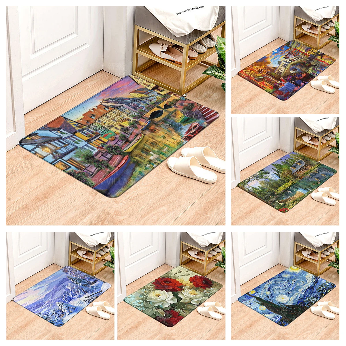 House entrance carpet Home doormat Animal oil painting style Room Foot mat bathroom non-slip mat Kitchen water absorption mat