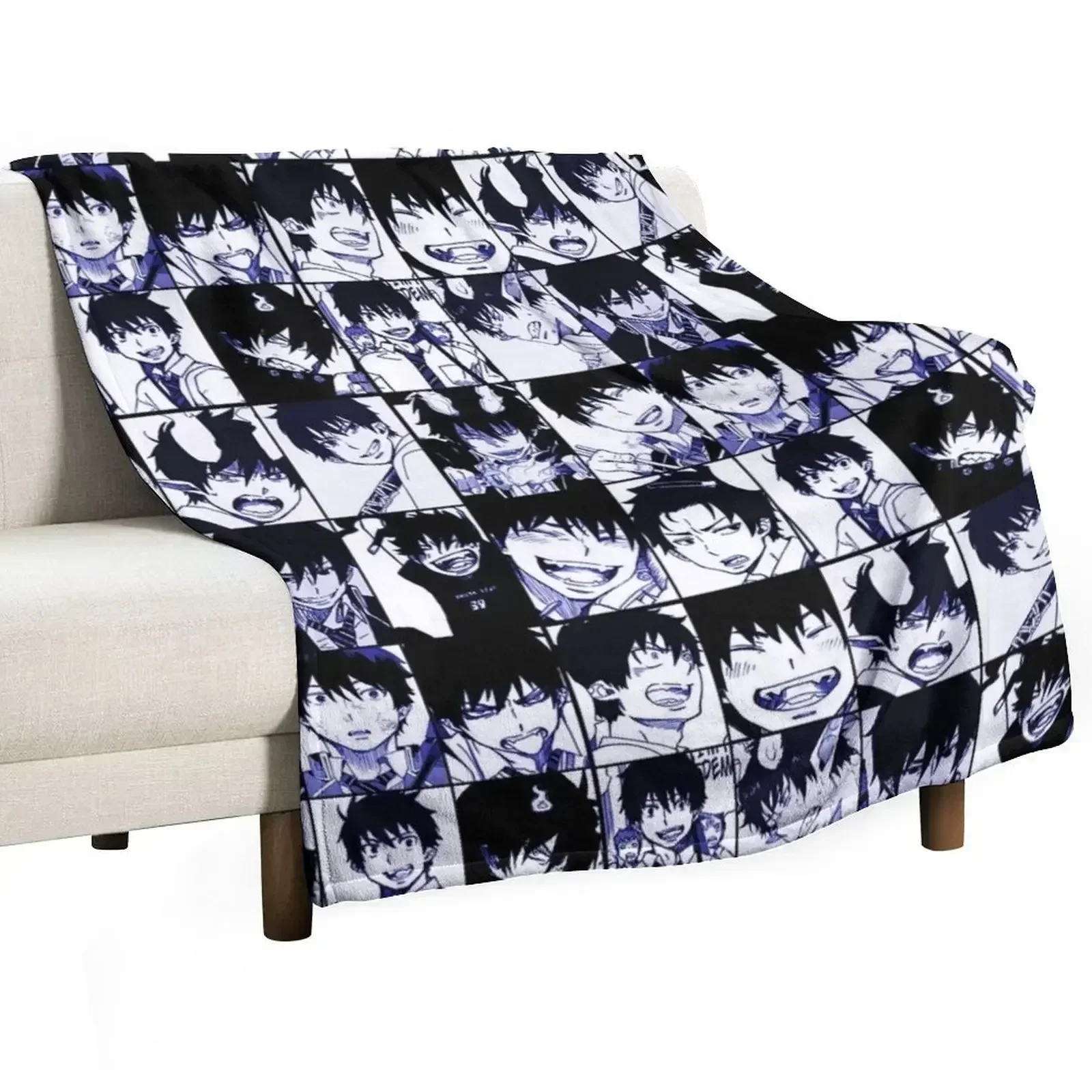 Rin okumura manga collage Throw Blanket Flannels Soft Beds Soft Big Thins Flannel anime Blankets