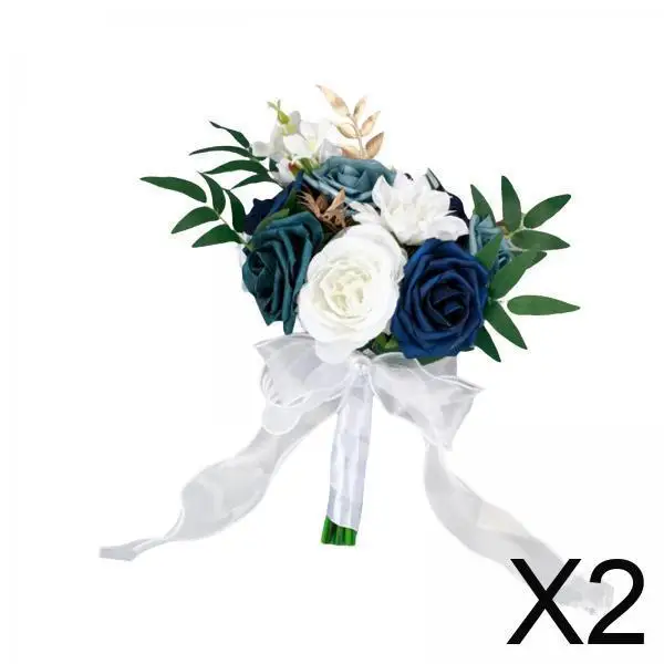 

Искусственный цветок ручной работы, свадебный букет, синий, белый, шелковый, свадебное украшение для церковной церемонии, реквизит для фотосъемки, подарок