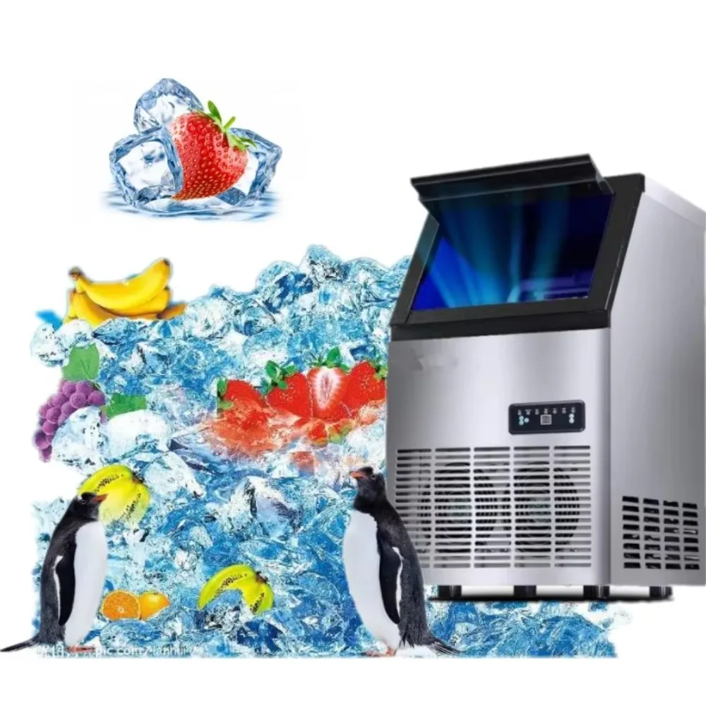Commercial Ice Maker Machine for Restaurant Bar Hotel, Air-Cooled Countertop Cube Ice Maker with Stainless Steel Interior