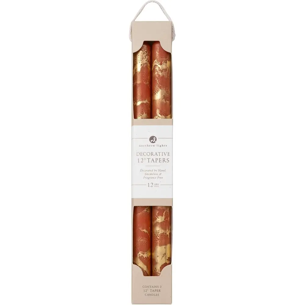 12 Inch Terra Cotta Gold Decorative Taper Candles - 2 Pack