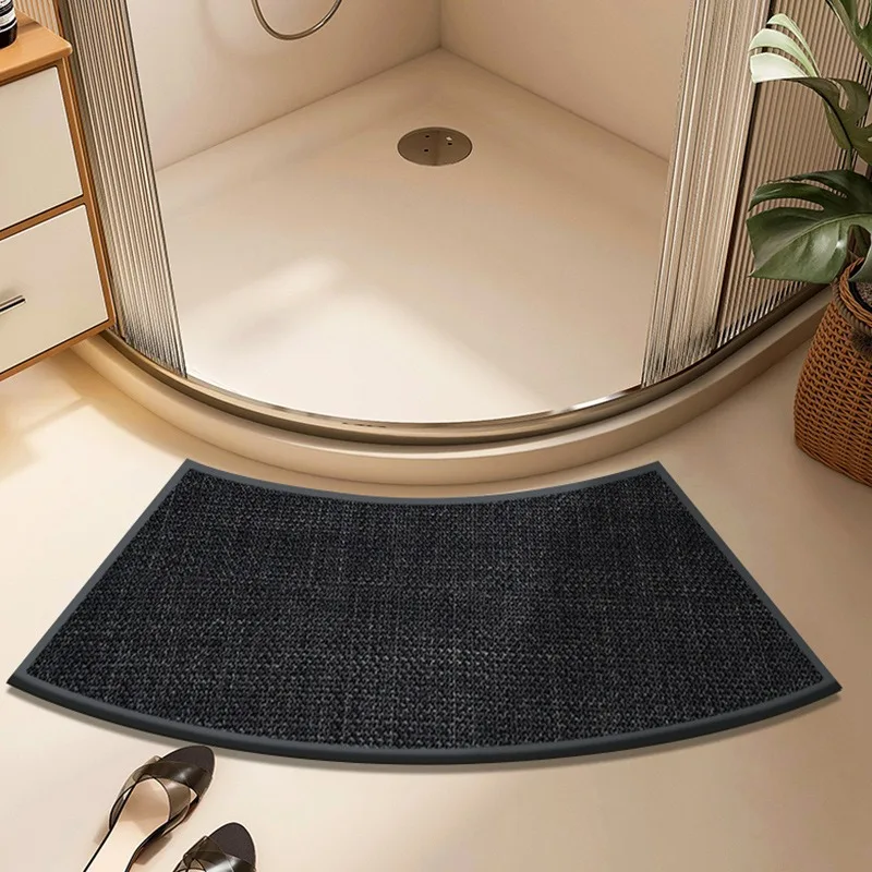 

Bathroom Water Absorbent Mat Arc Shaped Non Slip Rug Imitation Linen Weave For Toilet Shower Room Doorway Floor Mat