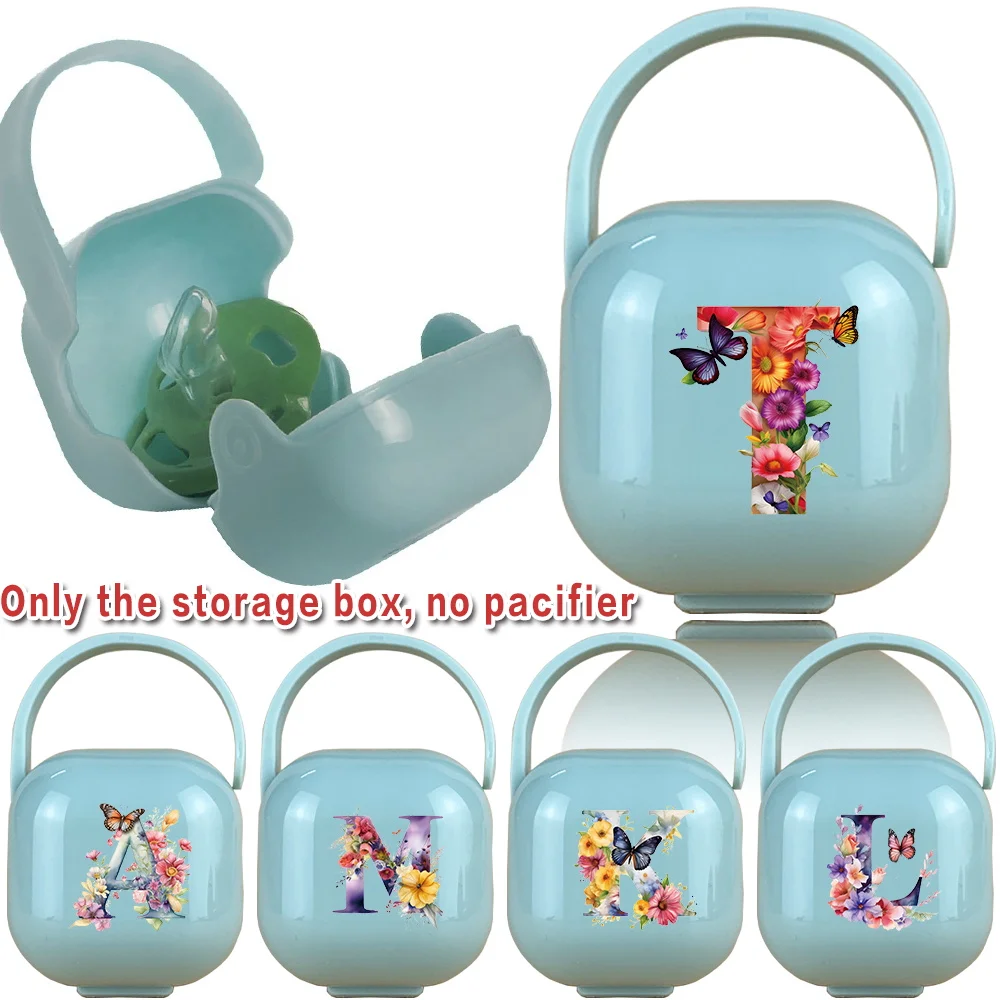 

Infant Pacifier Storage Box Plastic Pacifier Holder With Handle Dustproof Travel Case For Soothers Butterfly Letter Pattern