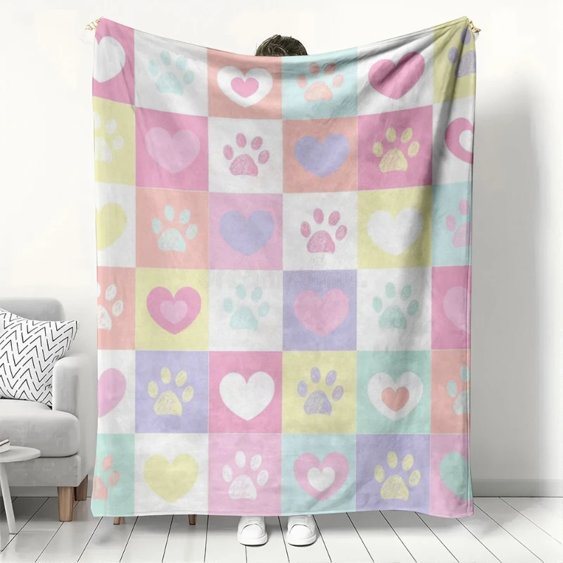 

Пастельное плед с принтом сердца и лапы для детей и взрослых, теплое, уютное, мягкое фланелевое одеяло для дивана-кровати, дивана, сон, всесезонное