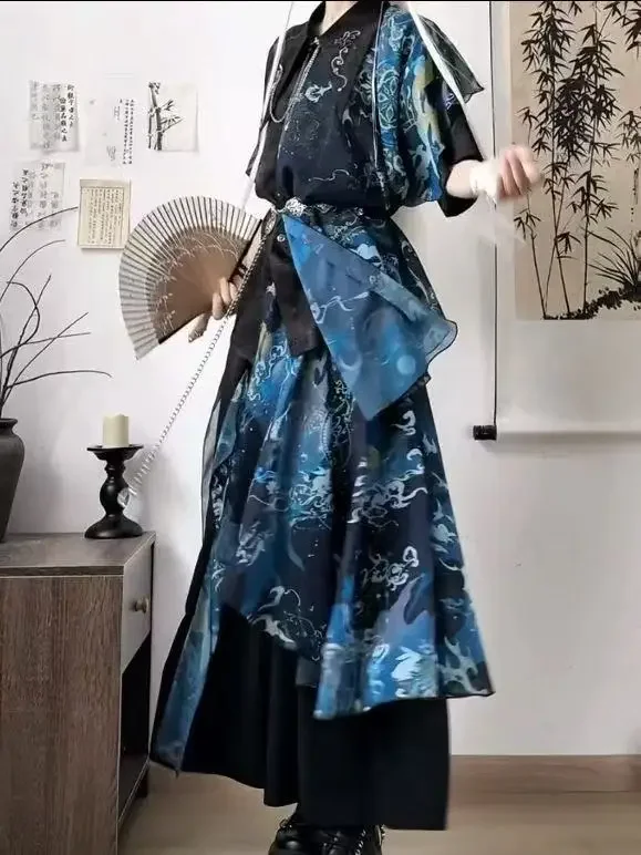 

Hanfu New Chinese Style Prince Cosplay Outfit Trendy Street Clothes Niche Youthful Sense Top Shirt Men Women Printing Embroidery