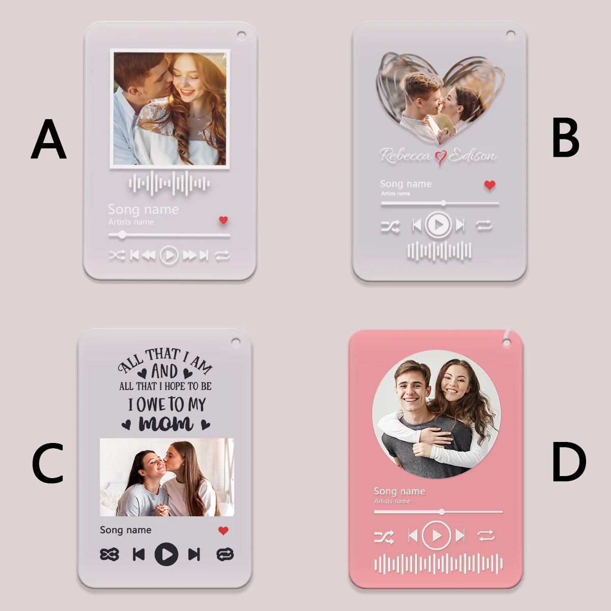 Personalized Spotify Music Code Acrylic Hanging Plaque, Custom Couple Family Photo & Custom Text Keychain Ornament