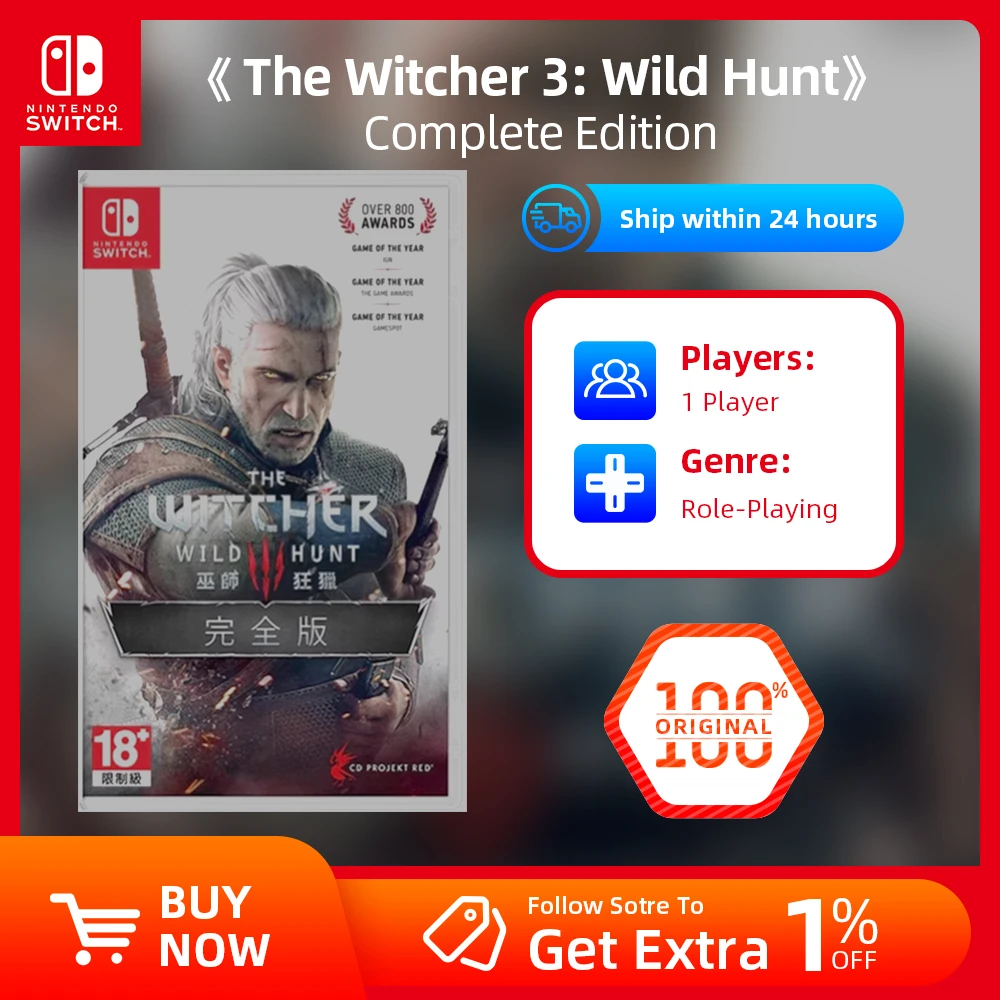 Ofertas de juego de Nintendo Switch-The Witcher 3 Wild Hunt edición completa (2 DLC incluidos)-cartucho físico de juegos