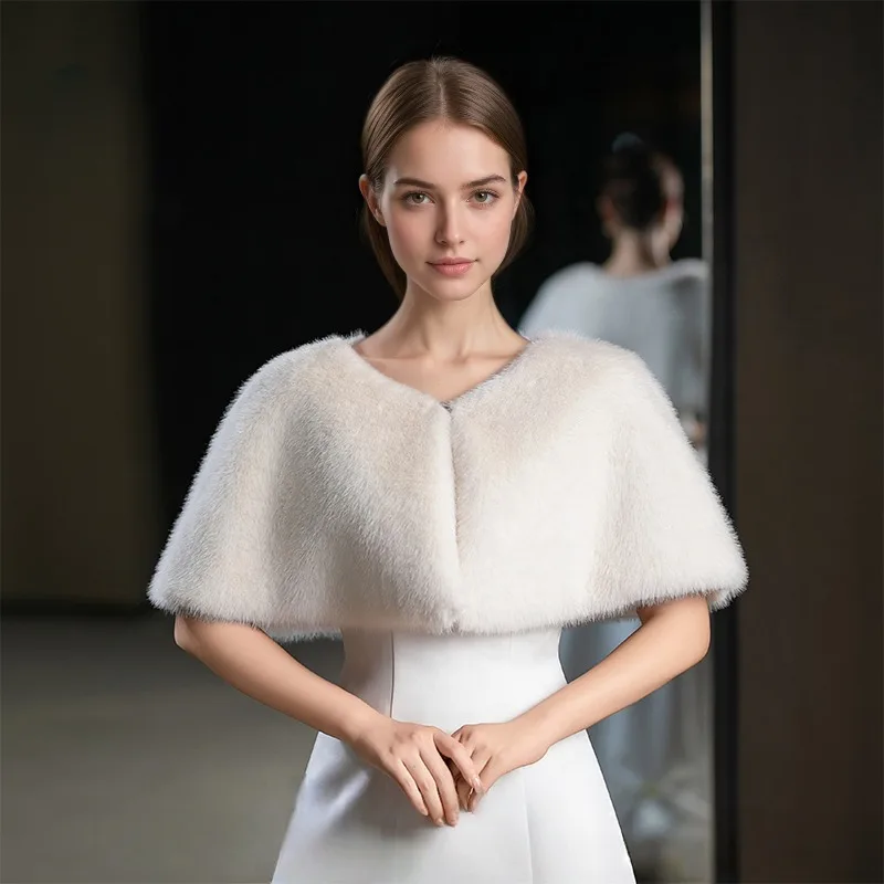 Autumn and winter bride imitation fur shawl wedding dress cape toasting clothes warm outside with bridesmaid cape
