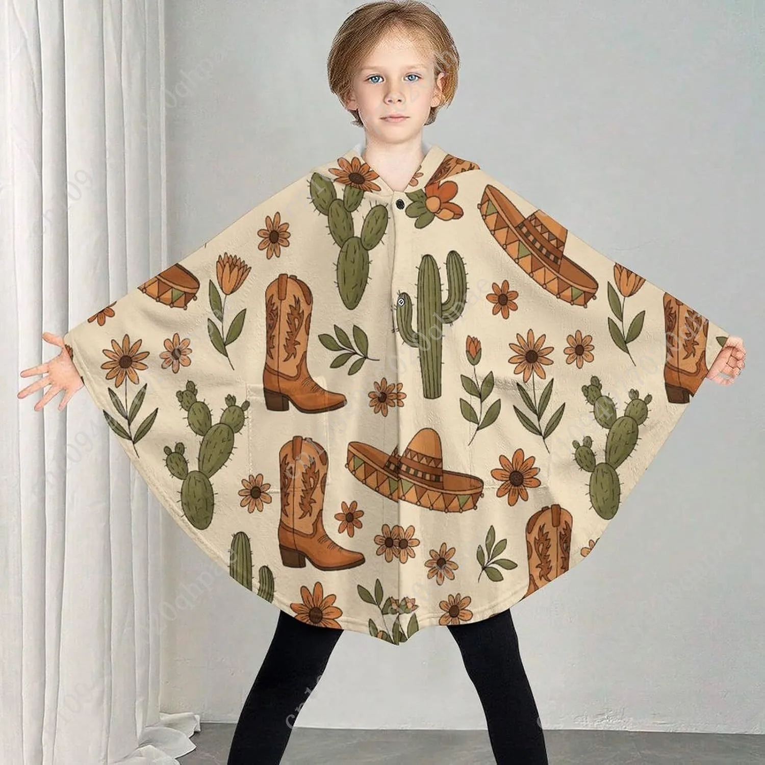 سترة بطانية مريحة من الفلانيل، أحذية صبار جنوب غربية كبيرة الحجم مع جيوب للأطفال والمراهقين #2