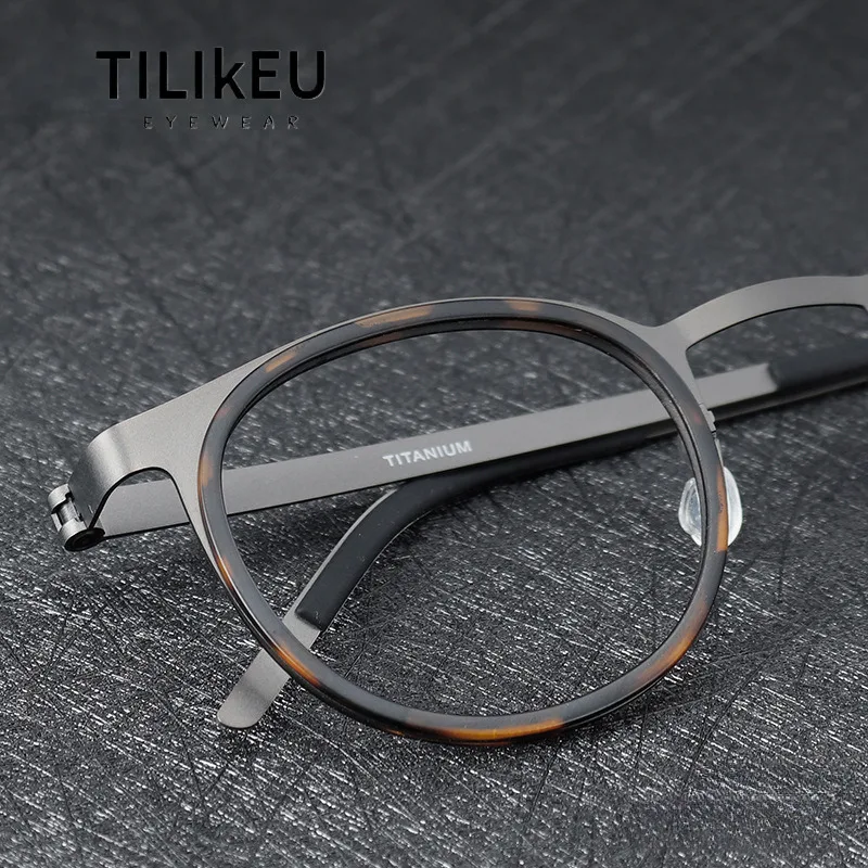 

Denmark Pure Titanium Ultra Light Screwless Eyewear Retro Round Men Glasses Mirror Ring Separation Prescription Eyeglasses Frame