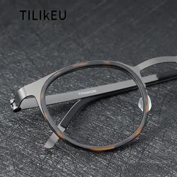 Denmark Brand Designer 9704 Ultra Light Pure Titanium Glasses Frames Men Retro Round Glasses Frame Screwless Mirror Ring Eyewear